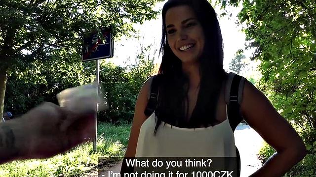 Bigboob European outdoor fucked after giving POV blowjob