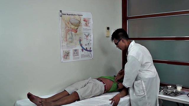 Asian twink sucks cock and gets toyed by doctor