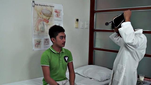 Asian twink sucks cock and gets toyed by doctor