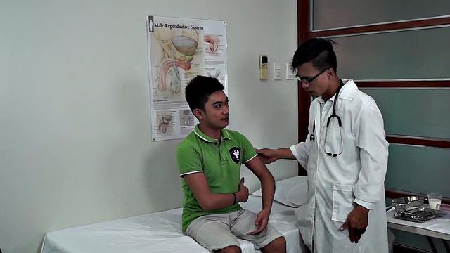 Asian twink sucks cock and gets toyed by doctor