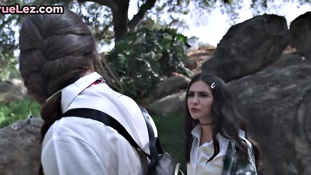 Dirty lesbians lick pussies after kissing