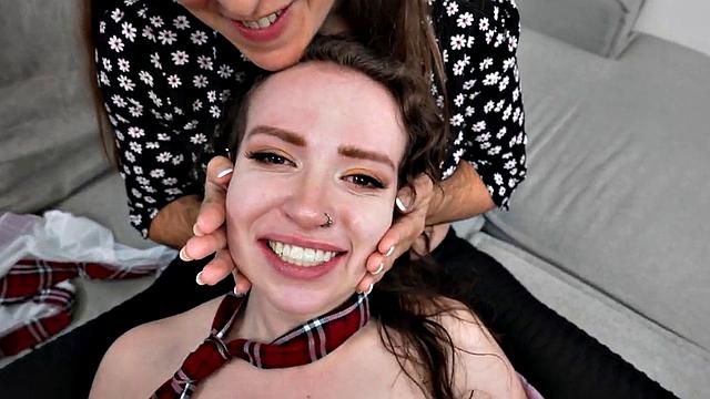 POV submissive college uniform pierced and inked teen fucked
