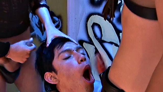Surrounded by graffiti, Latin trio gets together for some fun, and Tito is the center of attention. Soon Walter and Deivi have him on his knees sucking their dicks and licking shoe leather.