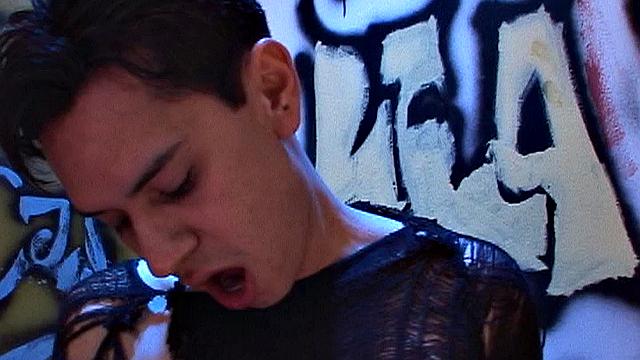 Surrounded by graffiti, Latin trio gets together for some fun, and Tito is the center of attention. Soon Walter and Deivi have him on his knees sucking their dicks and licking shoe leather.