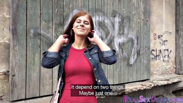 Pulled redhead babe doggypounded outdoors