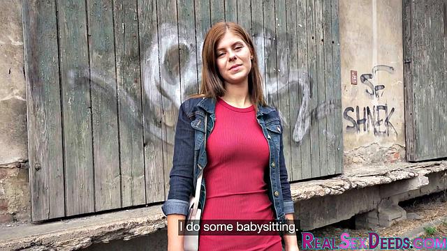 Pulled redhead babe doggypounded outdoors