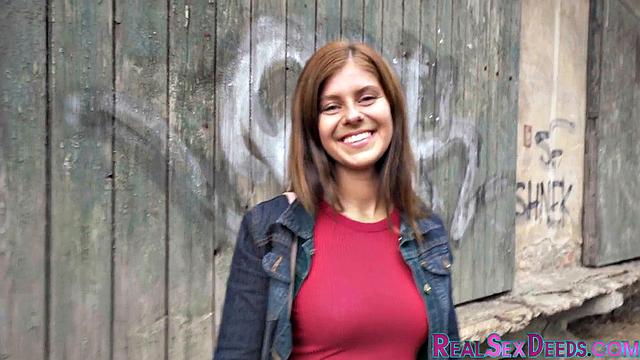 Pulled redhead babe doggypounded outdoors