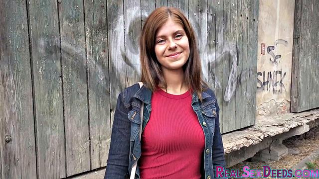 Pulled redhead babe doggypounded outdoors