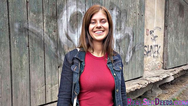 Pulled redhead babe doggypounded outdoors