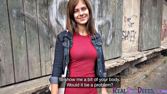 Pulled redhead babe doggypounded outdoors