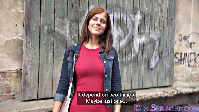 Pulled redhead babe doggypounded outdoors