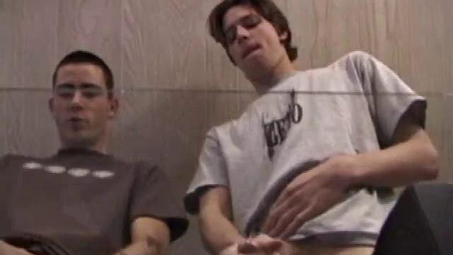 In this hot dual jerk off scene, Dan and Jayden get naked and start beating off over a glass table. The camera is positioned underneath the glass, capturing all the stroking action, and cum that shoots from their cocks.