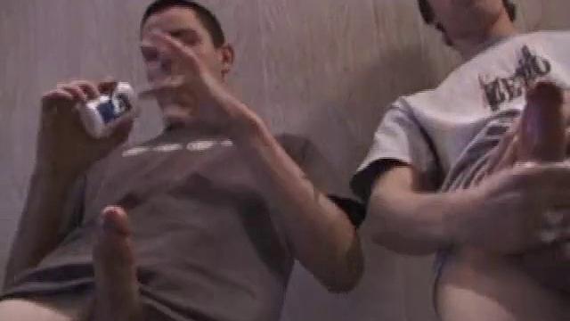 In this hot dual jerk off scene, Dan and Jayden get naked and start beating off over a glass table. The camera is positioned underneath the glass, capturing all the stroking action, and cum that shoots from their cocks.