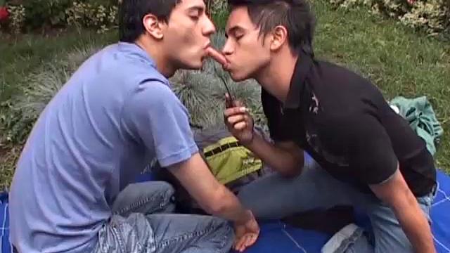 Fresh air and hormones get these two Latin boys in the mood and soon their pants are off and big cocks are getting sucked.
