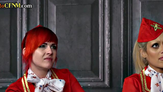 CFNM stewardesses love sucking cock after work