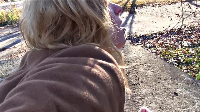 Naughty blonde pays to suck and fuck in the car, outdoors & pierced up close