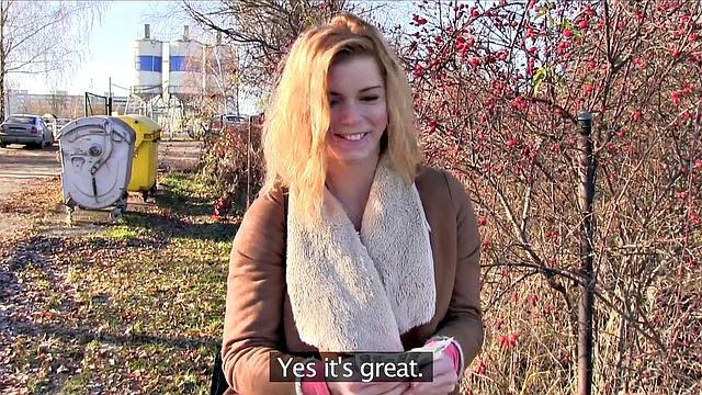 Naughty blonde pays to suck and fuck in the car, outdoors & pierced up close