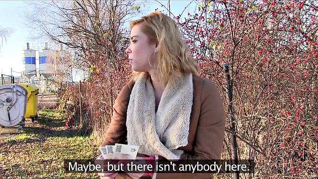 Naughty blonde pays to suck and fuck in the car, outdoors & pierced up close