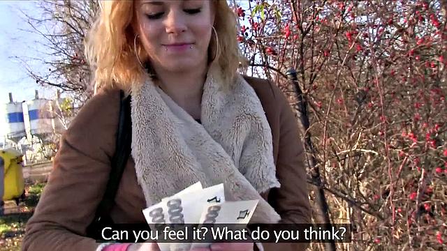 Naughty blonde pays to suck and fuck in the car, outdoors & pierced up close