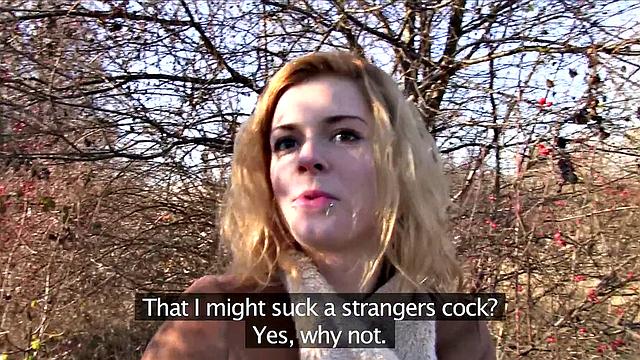 Naughty blonde pays to suck and fuck in the car, outdoors & pierced up close