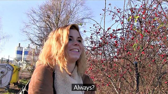 Naughty blonde pays to suck and fuck in the car, outdoors & pierced up close