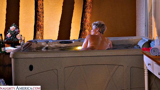 Hot Milf Ryan Keely catches son's friend peeping, gives him what he wants!