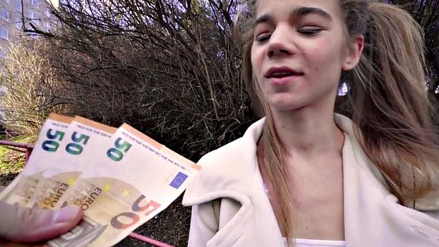 18yo pigtails cutie paid for giving blowjob and sex in POV