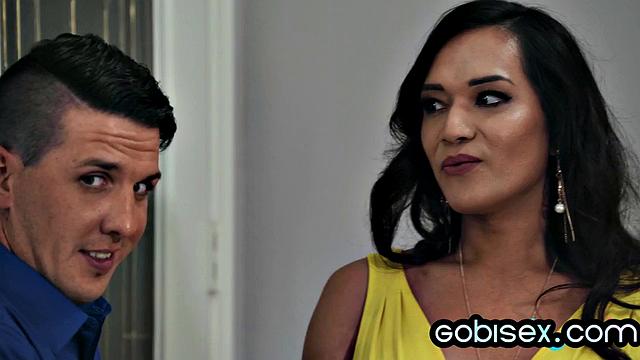 Naughty trans and cute babe in 4some