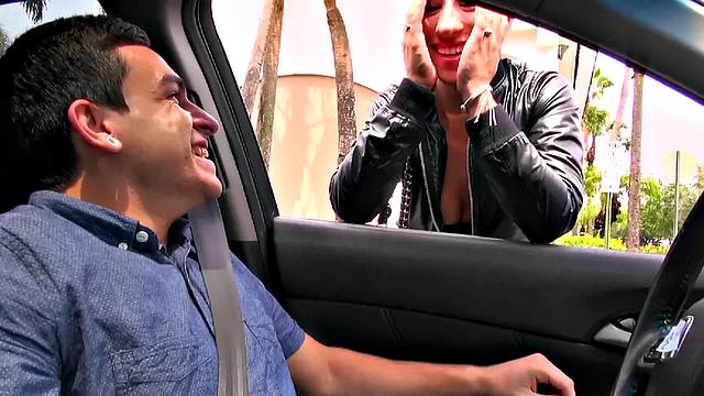 Young tattooed brunette gets her natural tits and tight pussy slammed by a big cock in leather