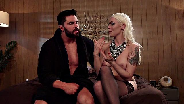 Lingerie domina taunting submissive bondage subject