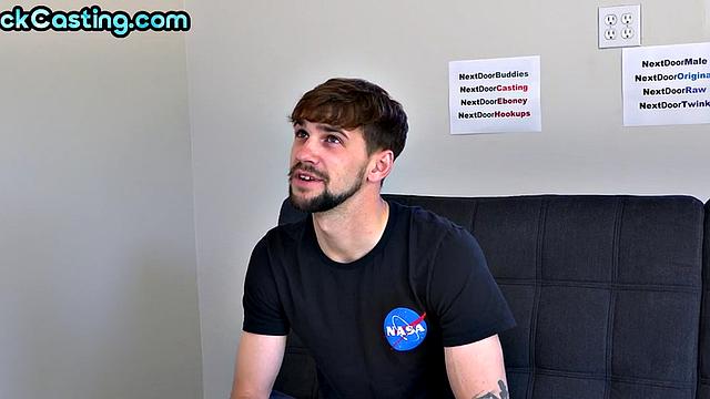 Tattooed solo stud jerks cock till cumshot at casting