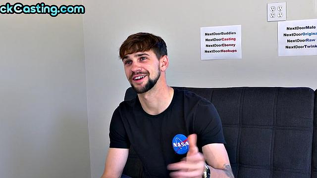 Tattooed solo stud jerks cock till cumshot at casting