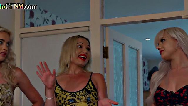 Real CFNM group deepthroat by ladies at home