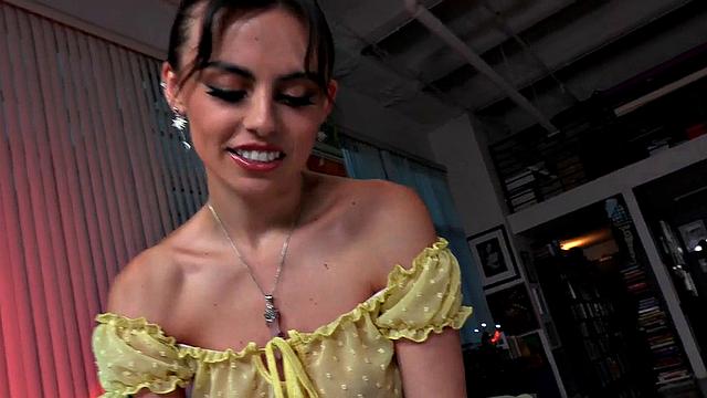 Skinny 21yo domina wanks oiled cock in POV sex