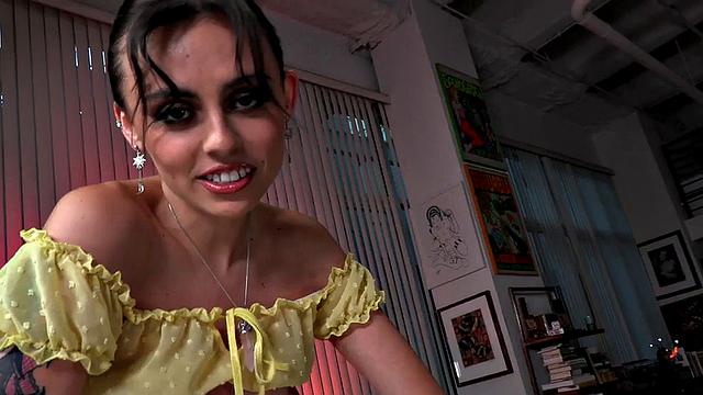 Skinny 21yo domina wanks oiled cock in POV sex