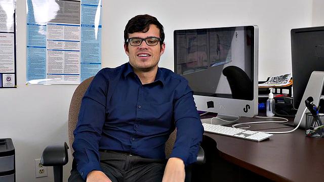 Boss and colleague share office threesome with tattooed office bottom