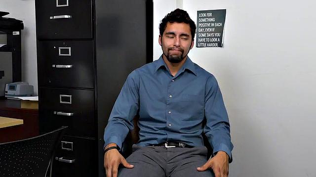 Boss and colleague share office threesome with tattooed office bottom