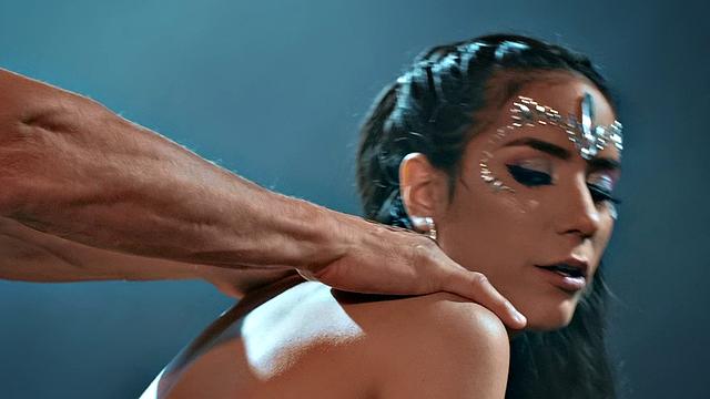 Hot Latina in high heels enjoys a steamy threesome with two guys