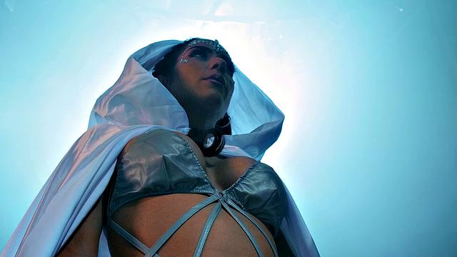 Hot Latina in high heels enjoys a steamy threesome with two guys