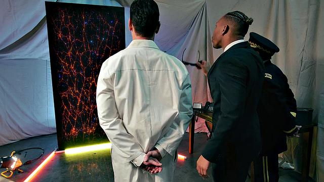 Hot Latina in high heels enjoys a steamy threesome with two guys