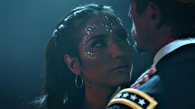 Hot Latina in high heels enjoys a steamy threesome with two guys