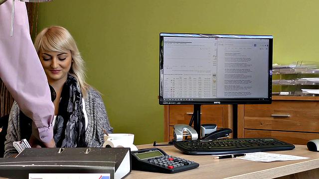 LOAN4K. Blonde rammed by horny lender on his working table