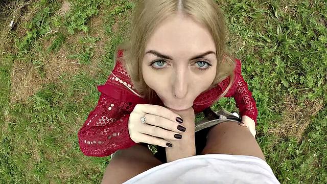 Blue Eyed Russian MILF Fucks Outdoors