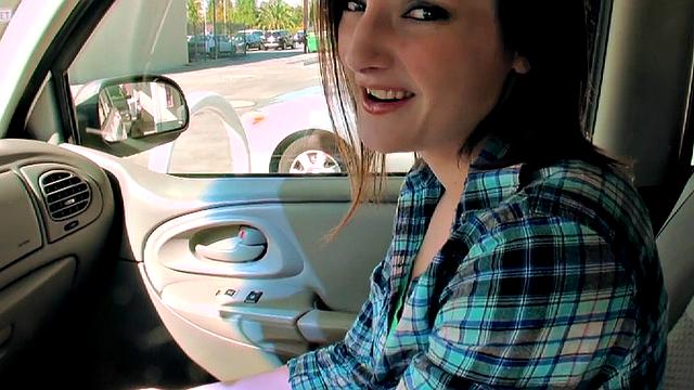 Watch this horny chick give a sloppy car blowjob and handjob in a car