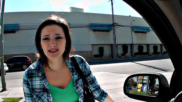 Watch this horny chick give a sloppy car blowjob and handjob in a car