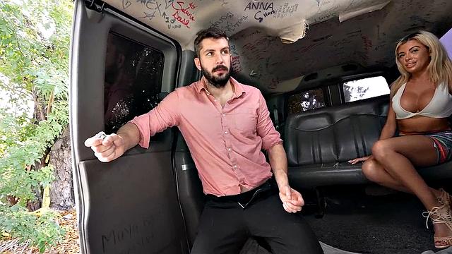Picked up man fucks stud ass in public van outdoor