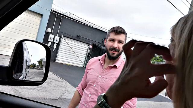 Picked up man fucks stud ass in public van outdoor