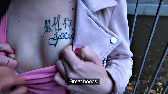 Watch this tattooed brunette tease ex with her tight pussy in a park fuck-fest