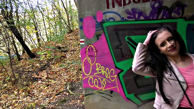 Watch this tattooed brunette tease ex with her tight pussy in a park fuck-fest