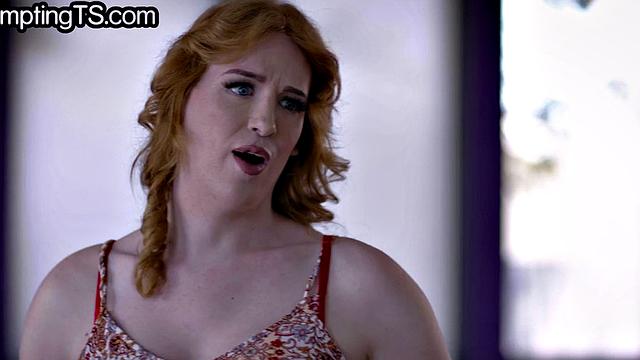 Auburn tgirl cockridden by babe